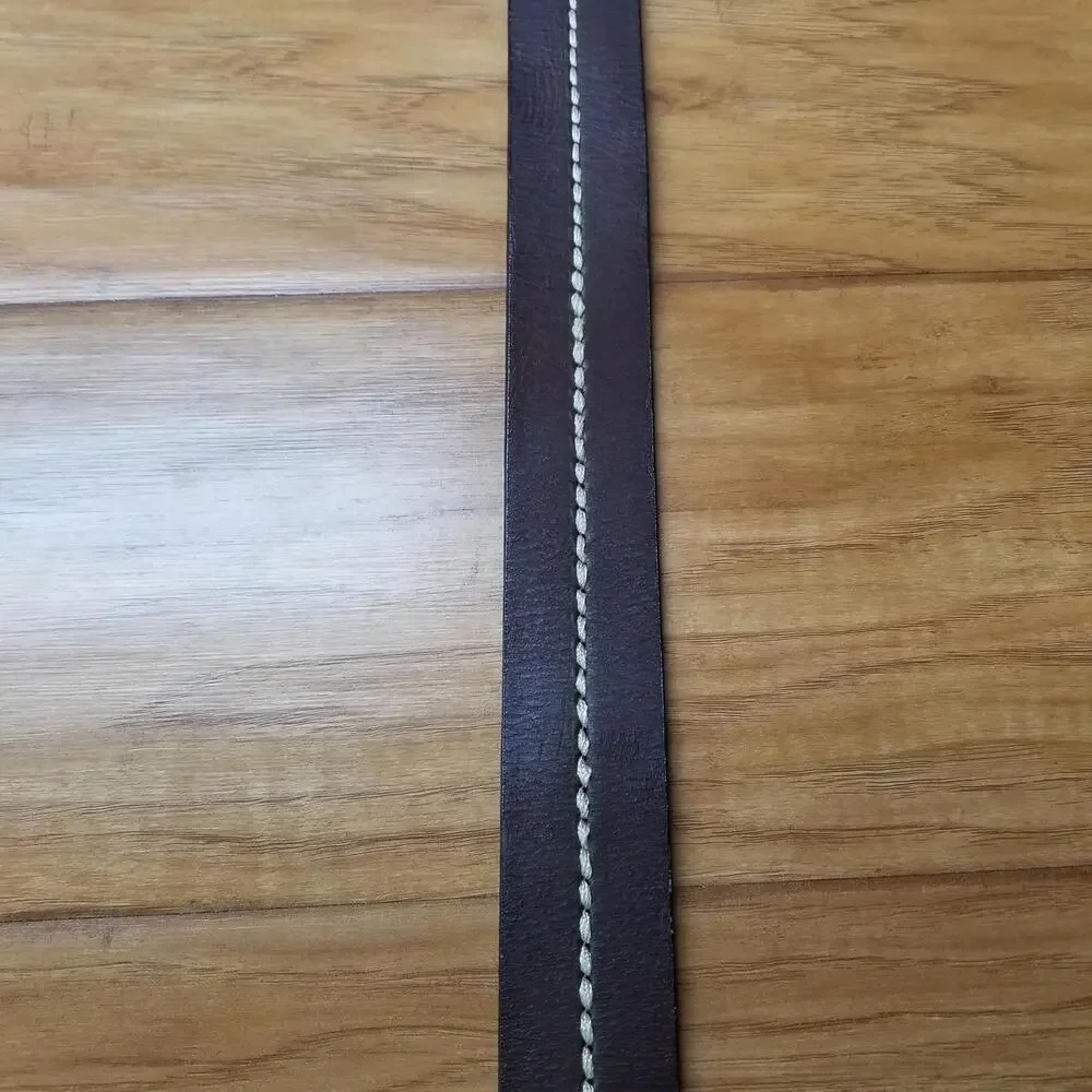 Men's Thick Stitched Genuine Leather Belt Brown 42 Fits 41